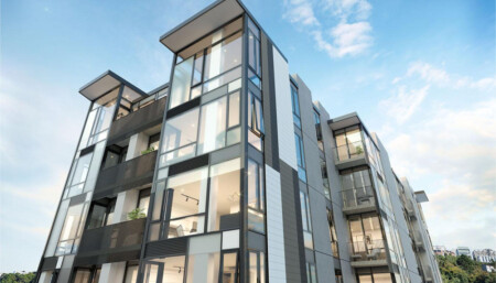 TWO_ONE_TWO Willis Street Apartments, Wellington - Terraçade TN Smooth Raglan, Sandy and Simpson